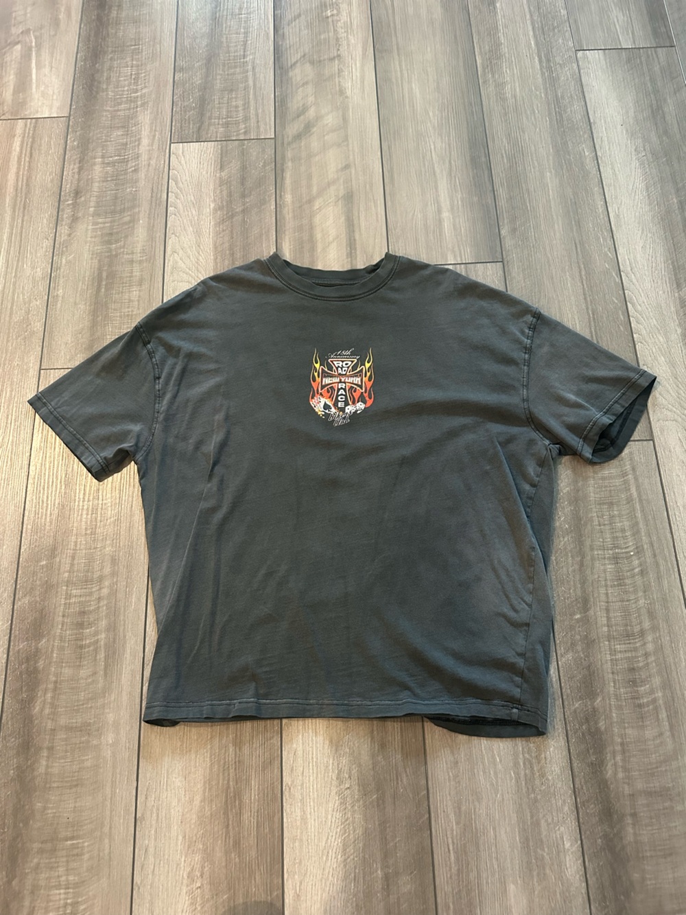 Black Short-Sleeve Graphic Tee with Flame Crest